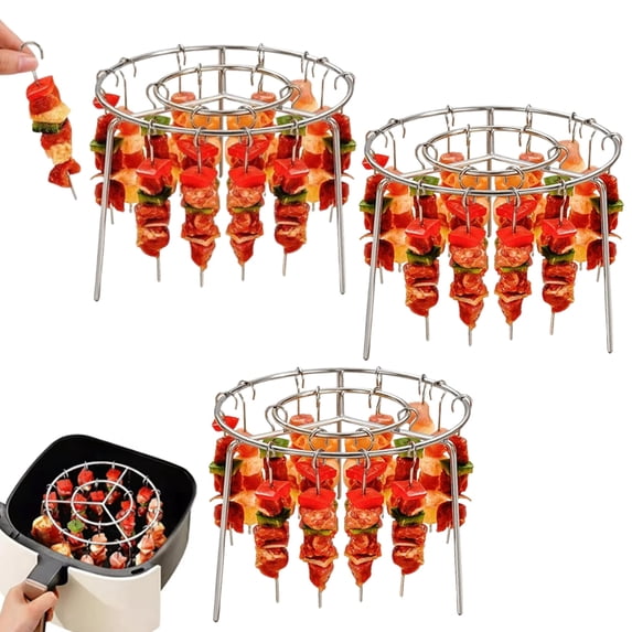 Djiypn 2026 New Air Fryer Grill Skewer Rack, Stainless Steel BBQ Kabob Set, 24 Vertical Meat Skewers with Round Hanging (3 Pack)