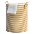thumbnail image 1 of Djiypn 22 Inches Large Sized Non-Woven Fabric Folding Laundry Hamper Bucket Cylindric Storage Basket (22", Yellow White Stripe), 1 of 8