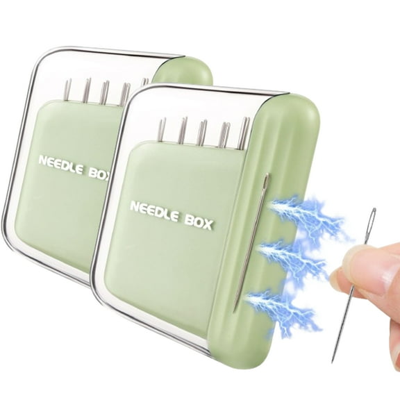Djiypn 2Pcs Portable Travel Magnetic Sewing Needles Case,Include 10PCS 5 Size Sewing Sharp Needles,Magnetic Needle Holder, Mini Needle Storage Box for Hand Sewing Art Crafts(Green)