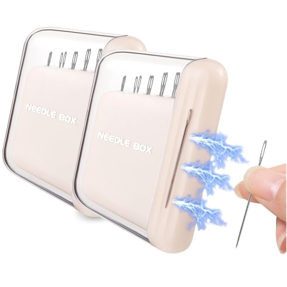Djiypn 2Pcs Portable Travel Magnetic Sewing Needles Case,Include 10PCS 5 Size Sewing Sharp Needles,Magnetic Needle Holder, Mini Needle Storage Box for Hand Sewing Art Crafts(Khaki)