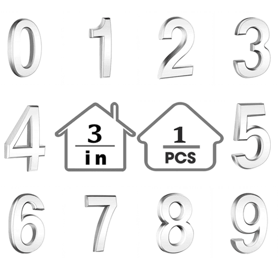 Djiypn 3 Inch Mailbox Numbers 4, Plastic Door Address Number Stickers for House/Apartment/Floor, Silver. (4, Silver)