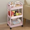 thumbnail image 1 of Djiypn 3 Tier Narrow Rolling Storage Cart for Laundry Room Bathroom Kitchen, 8.7'' Slim Utility Cart with Wheels and Lockable Casters Standing Shelf for Small Space, Pink, 1 of 7
