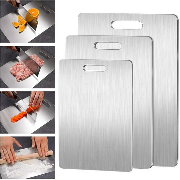 Djiypn 304 Stainless Steel Cutting Board, Double-sided Silver Cutting Board for Kitchen Dishwasher Safe Food Chopping Board for Cutting Meats Fruit & Vegetable(11.02 * 15.35 In)