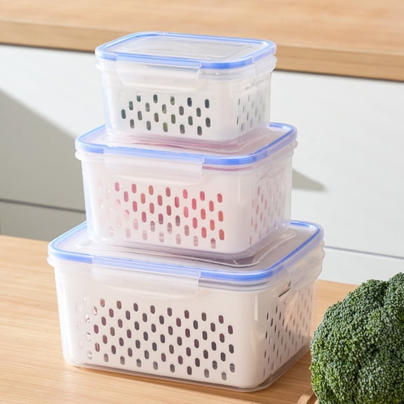 Djiypn 3PC Fruit & Vegetable Storage Containers with Locking Lid - Fresh & Odor-Free Organizer Bins for Fridge, Kitchen, and Pantry - Ideal for Home Cooks & Food Enthusiasts