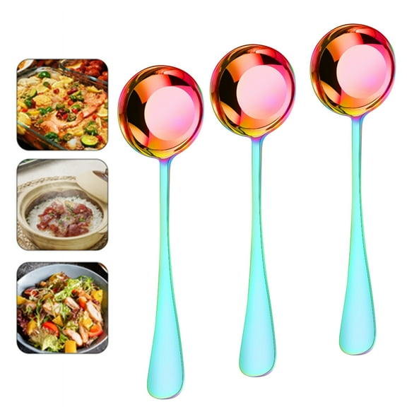 Djiypn 3Pcs Dinner Spoons Set, Stainless Steel Large Tablespoons, Metal Cutlery Spoon, Soup Spoon, Spoons Silverware for Home, Kitchen, Restaurant, Dishwasher Safe 7.36Inch, Multicolor