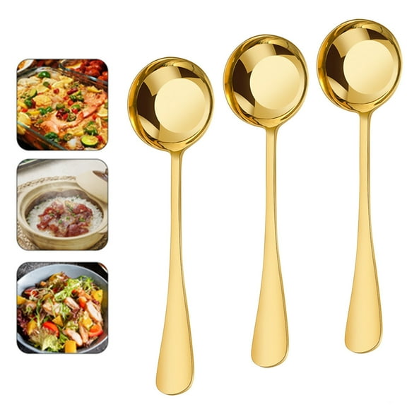 Djiypn 3Pcs Dinner Spoons Set, Stainless Steel Large Tablespoons, Metal Cutlery Spoon, Soup Spoon, Spoons Silverware for Home, Kitchen, Restaurant, Dishwasher Safe 7.36Inch, Gold
