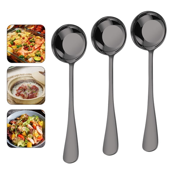 Djiypn 3Pcs Dinner Spoons Set, Stainless Steel Large Tablespoons, Metal Cutlery Spoon, Soup Spoon, Spoons Silverware for Home, Kitchen, Restaurant, Dishwasher Safe 7.36Inch, Black