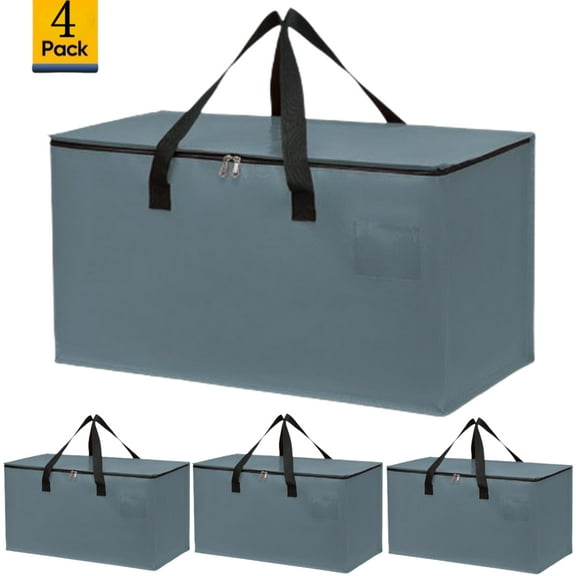 Djiypn 4 Pack Heavy Duty Extra Large Moving Bags Storage Tote - Strong Handles and Zipper - Space Saving Storage Bags Alternative to Moving Boxes and Bins, Gray, 90L