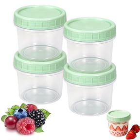 Djiypn 4 Pack Ice Cream Containers, 4 Oz Plastic Freezer Food Storage Jars with Screw Lids, Leak Proof Takeout Container for Jam, Reusable Pudding Cups for Fruit, Dessert, Sundaes, Soup, BPA Free