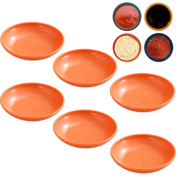 Djiypn 6 Pack Soy Sauce Dish Plastic Dip Bowl Set, Mini Dip Sauce Bowl Set, 4" Mini Soy Sauce Plate, Small Dipping Sauce Cups for Ketchup Sauce Plate, Soybean, BBQ, Party, Orange