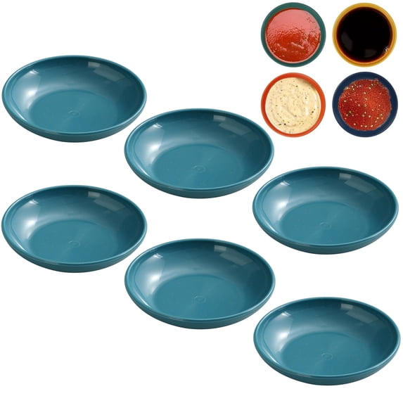 Djiypn 6 Pack Soy Sauce Dish Plastic Dip Bowl Set, Mini Dip Sauce Bowl Set, 4" Mini Soy Sauce Plate, Small Dipping Sauce Cups for Ketchup Sauce Plate, Soybean, BBQ, Party, Dark Blue