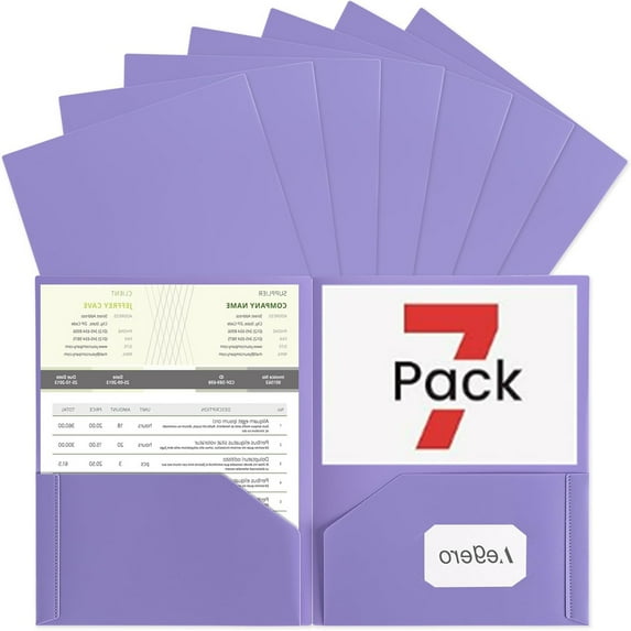 Djiypn 7 Pack Folders with Pockets, Plastic Folders with Pockets, 2 Pocket Folders Bulk, Heavy Duty File Folders, Letter Size Folders Business Folder Office Filing Supplies, Purple