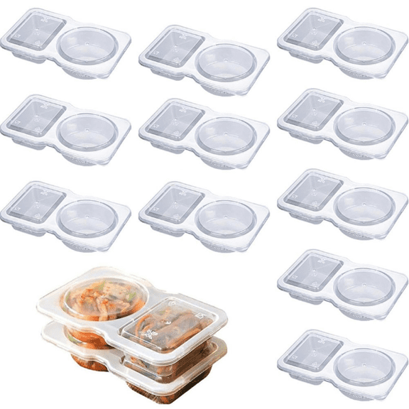 Djiypn 8 Pack Double Compartment Condiment Container with Lids, Mini Plastic Snack Containers , BPA Free | Microwave Safe | Leakproof Food Storage, To Go Food Containers, Take Out Food Container