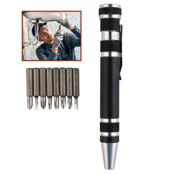 Djiypn 8 in 1 Mini Screwdriver Set Small Screwdrivers Pen Magnetic Repair Tools, Compact Gadgets Computer Eyeglasses Home Improvement (Black)