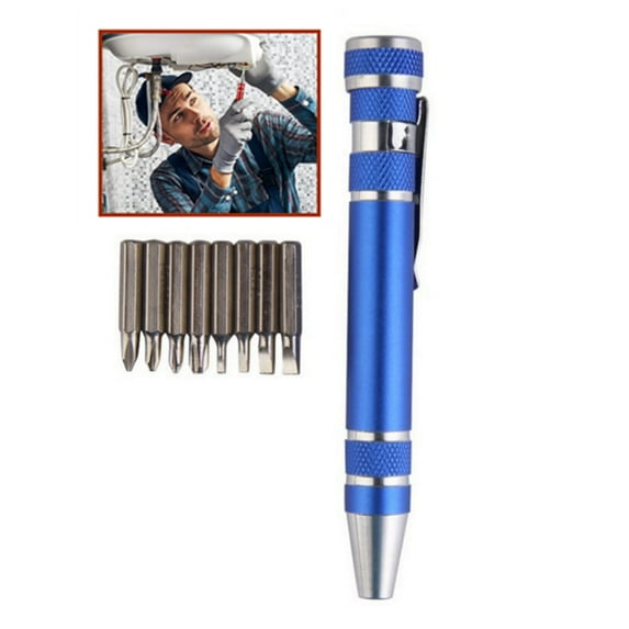 Djiypn 8 in 1 Mini Screwdriver Set Small Screwdrivers Pen Magnetic Repair Tools, Compact Gadgets Computer Eyeglasses Home Improvement (Blue)