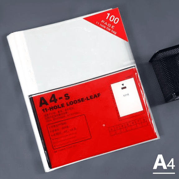 Djiypn A4 11-Hole Transparent File Bags - Durable Document Organizers for Office, Home | Waterproof & Dustproof Plastic Insert Sleeves for Professionals and Workers