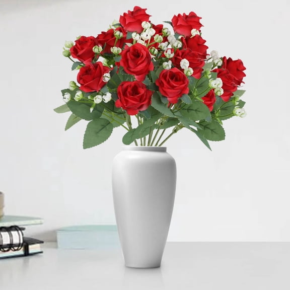 Djiypn Artificial Flowers,2 Packs of Artificial Roses, 6 Branch 16 Heads Artificial Flowers Bouquet Mini Rose Wedding Home Office Decor, Plastic Flowers,Plants for Hotel Christmas Tables Decorations