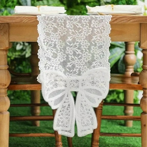 Djiypn Atmospheres White Lace Bow Table Flag Long Tablecloth, Polyester ...