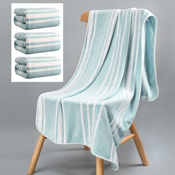 Djiypn Bath Towels Pack of 3(13'' x 30'') - Soft, Highly Absorbent, Quick Drying Towels for Body, Sport, Yoga, SPA, Fitness - Blue