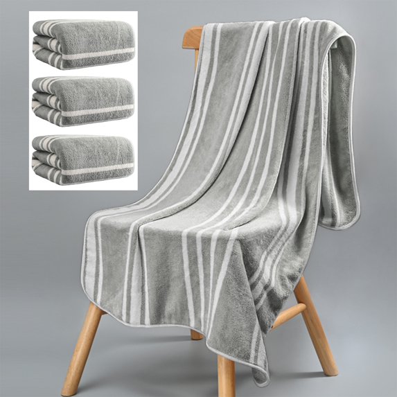 Djiypn Bath Towels Pack of 3(13'' x 30'') - Soft, Highly Absorbent, Quick Drying Towels for Body, Sport, Yoga, SPA, Fitness - Gray