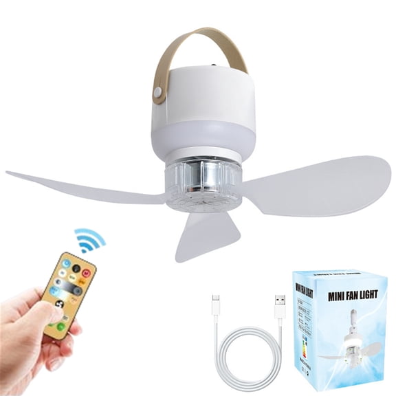 Djiypn Battery Operated Ceiling Fan: 11" Portable Camping RV Tent Fan with Lights - Outdoor Hanging Rechargeable 4000mAh - Hook Type Remote Fans for Gazebo Patio Canopy Beach Dormitory Bedroom