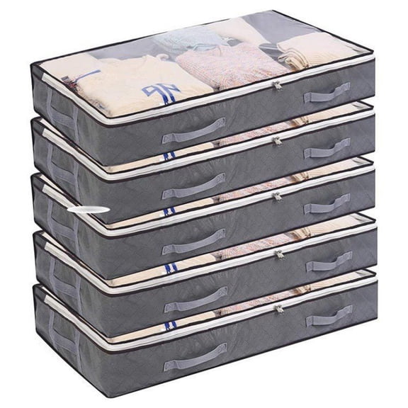 Djiypn Under Bed Storage Box for Clothes and Shoes - Durable, Space-Saving Organizer with Transparent Cover for Easy Viewing - Perfect for Home Organization and Maximizing Storage for Adults 5Pack