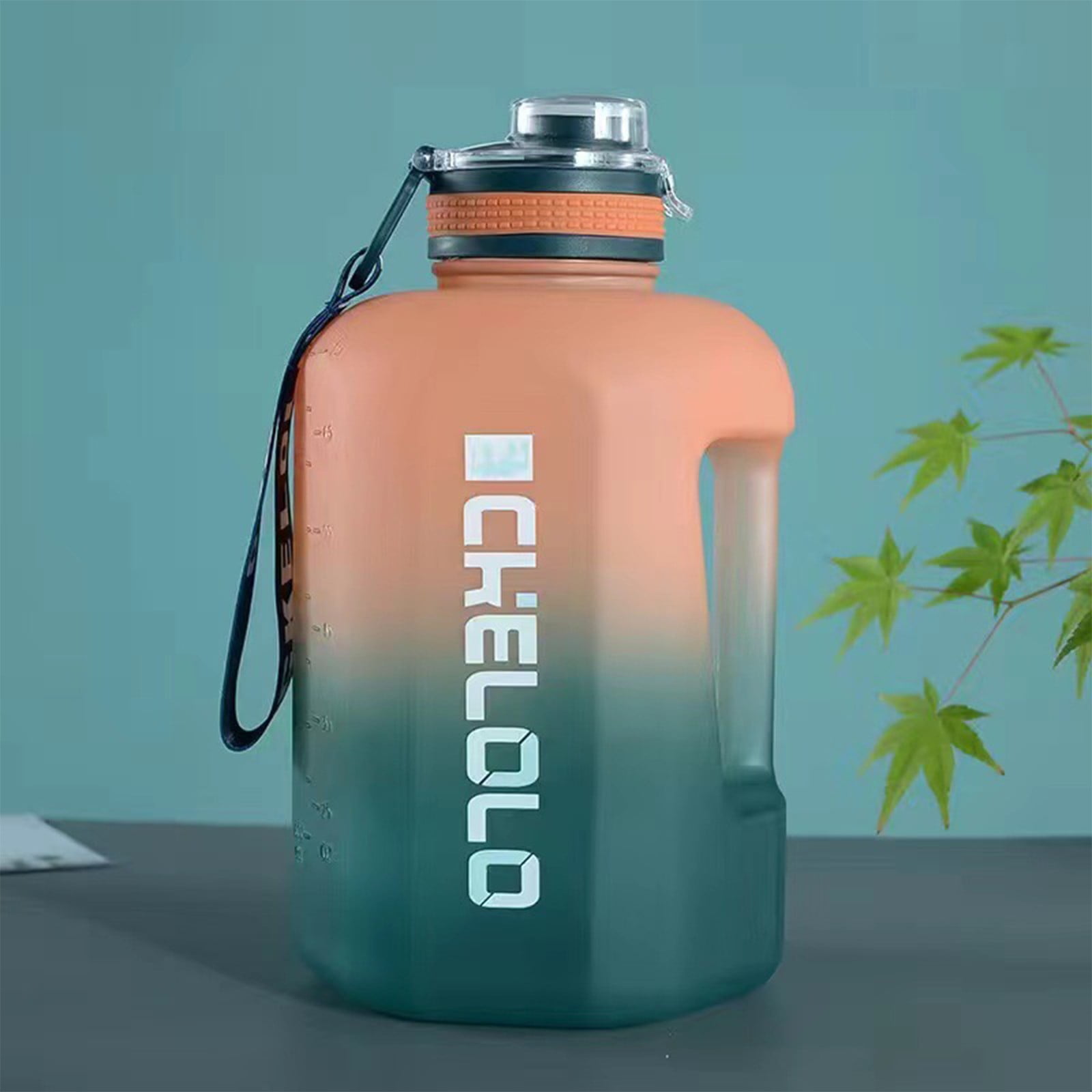 2.2L / 74oz Half Gallon Water Bottle - BPA-Free, With Protective Sleeve, Spare Lid & Straw