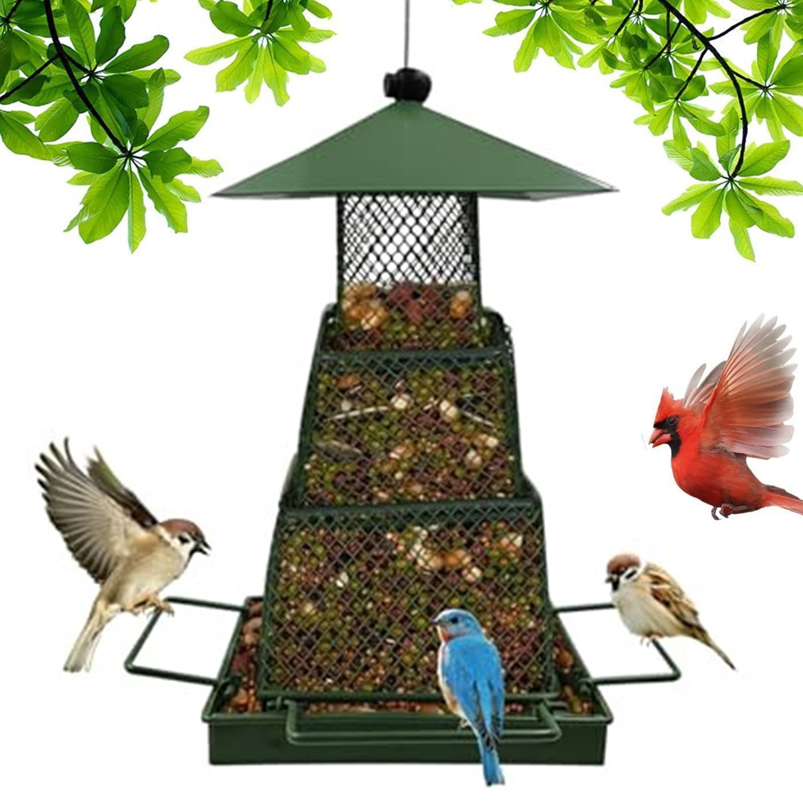 Djiypn Bird Feeders for Outdoors Squirrel Proof - Collapsible Plastic/Iron Hanging Feeder, Easy to Fill for Garden Yard Patio, Ideal for Bird Lovers & Outdoor Enthusiasts