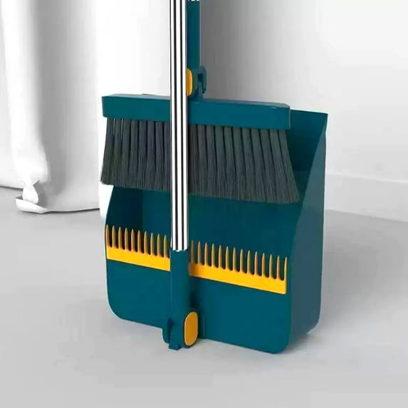 Djiypn Brooms Indoor Rotatable Standing Storage Buckle Type Brooms And Dustpan Set With Scraping Teeth And Scraper Cleaning Suitable For Home,Plastic,Blue,732g