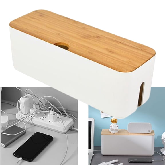 Djiypn Cable Management Box Cable Organizer Boxes for Extension Cord Power Stripe Surge Protector Wire Management Organizer Cover Hider for Desk Home Office Kitchen(White)