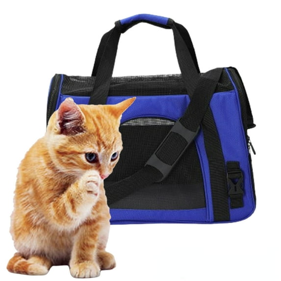 Djiypn Cat Carrier, Soft-Sided Pet Travel Carrier for Small Cats,Dogs Puppy Comfort Portable Foldable Pet Bag Airline Approved (16"L x 12"H x 9.45W", Blue)