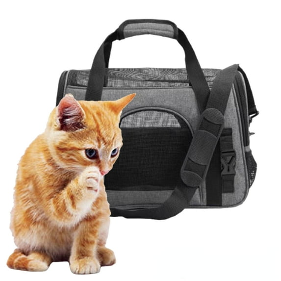 Djiypn Cat Carrier, Soft-Sided Pet Travel Carrier for Small Cats,Dogs Puppy Comfort Portable Foldable Pet Bag Airline Approved (16"L x 12"H x 9.45W", Gray)