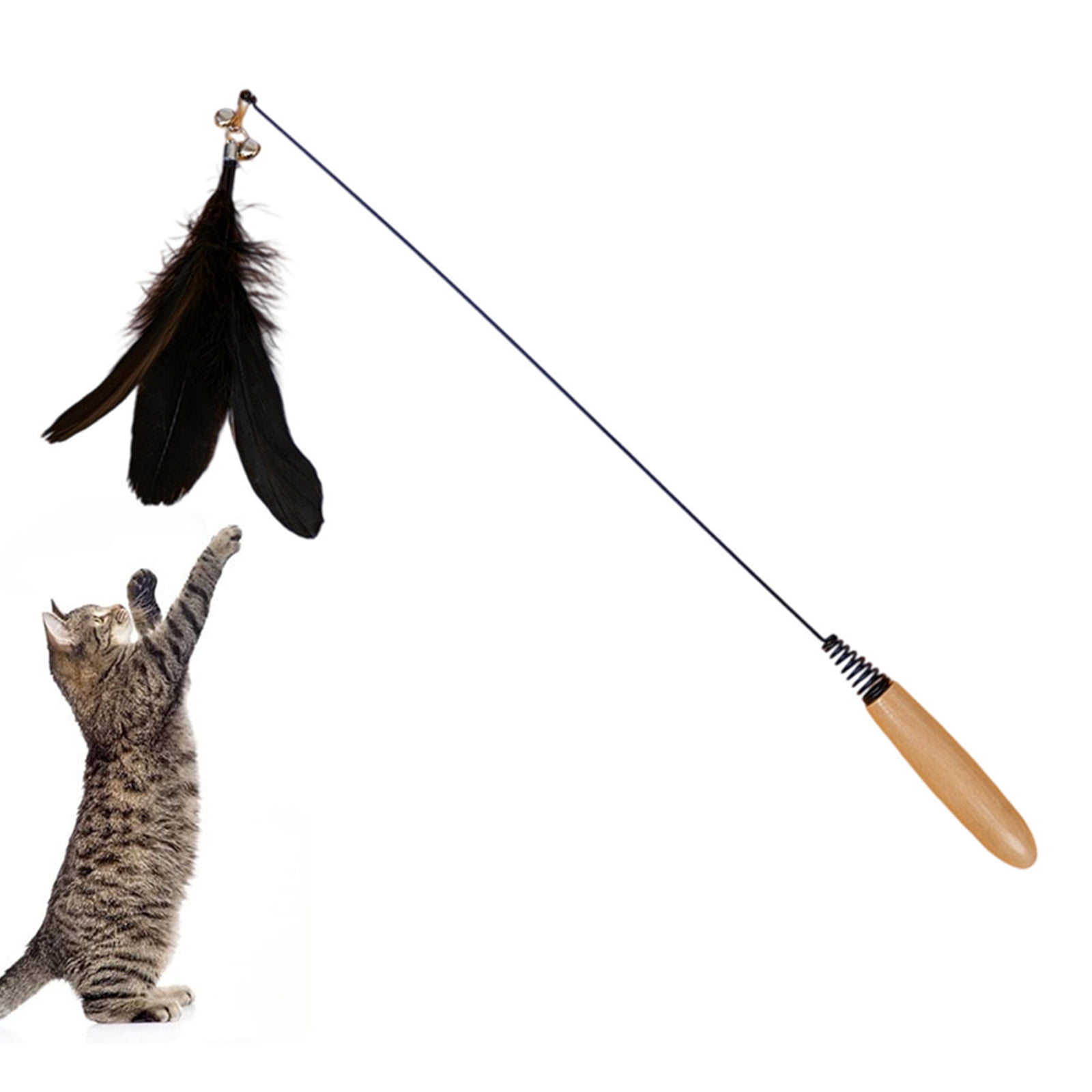 Djiypn Cat Wand Toys, Interactive Cat Toys with 3 Feather, 15'' Steel ...