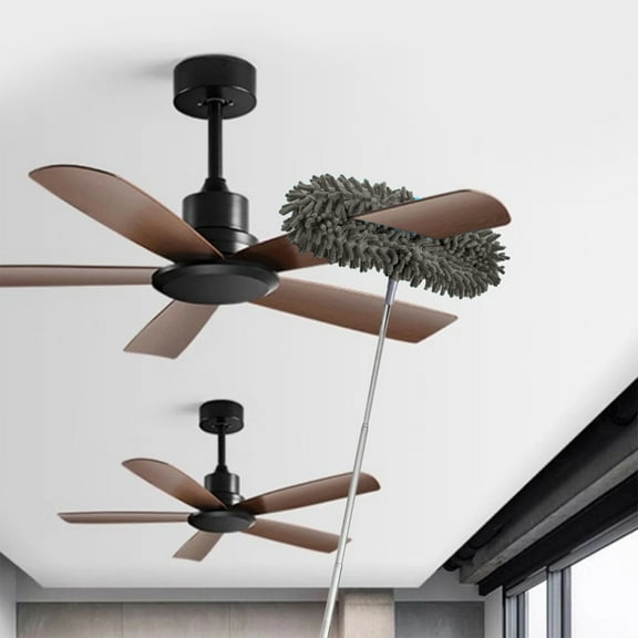 Djiypn Ceiling Fan Cleaner Duster with 62‘’ Extendable Long Handle Ceiling Fan Blade Cleaning Tool, Reusable Microfiber Mop Head for Dusting Ceiling Fan Baseboard Wall Floor, Gray