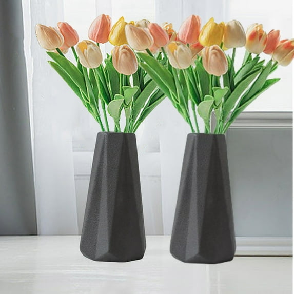 Djiypn Ceramic Vase Set of 2, Vases Home Decor Rustic Vase Farmhouse Decor Vase for Bouquet Pampas Grass Dried Fresh Flowers, Living Room, Kitchen, Bedroom, Bathroom, Entryway Decor