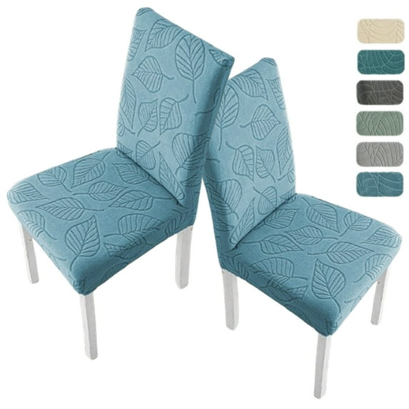 Djiypn Chair Covers for Dining Room Set of 4, Stretch Parson Chair Slipcovers for Kitchen Chairs, Removable Washable Chair Protectors, Leaves-Blue
