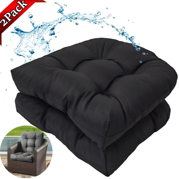Djiypn Chair Cushions Set of 2 Outdoor, Tufted Thicken Weather and Fade Resistant Kitchen Seat Cushions, Patio Chair Pads for Garden Furniture Sofa Couch (Black, 19" x 19")