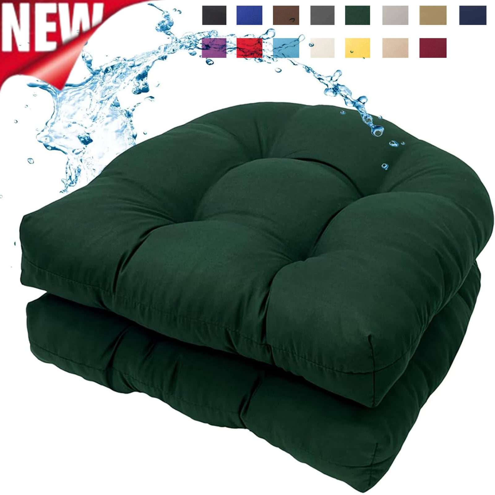 Djiypn Chair Cushions Set of 2 Outdoor,Tufted Thicken Weather and Fade Resistant Kitchen Seat Cushions,Patio Chair Pads for Garden Furniture Sofa Couch (Green,19" x 19")