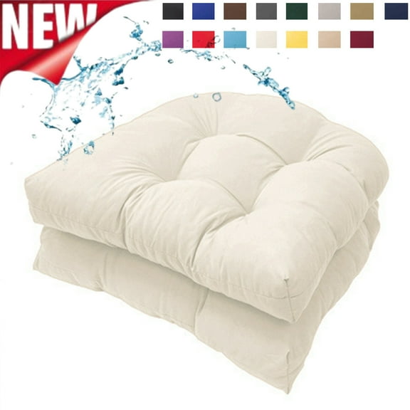 Djiypn Chair Cushions Set of 2 Outdoor,Tufted Thicken Weather and Fade Resistant Kitchen Seat Cushions,Patio Chair Pads for Garden Furniture Sofa Couch (White,19" x 19")