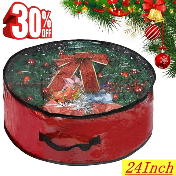 Djiypn Christmas Wreath Storage Bag - Garland Holiday Container With Clear Window - Tear Proof Fabric