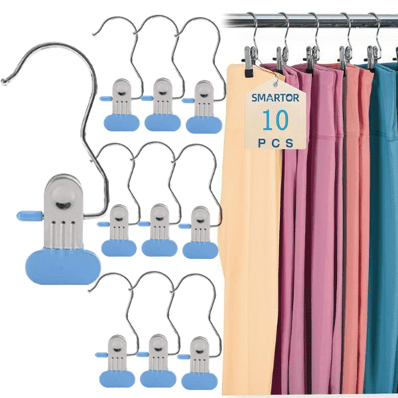Djiypn Clothes Pins 10-Pack Laundry Hook Hangers Clothes Hanger Clips for Closet Organizer, Heavy Duty Clothespins Bulk Clothes Hanger Clips for Wardrobe Travel Pants Socks Handbag, Blue