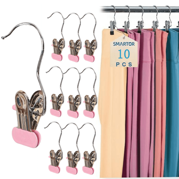Djiypn Clothes Pins 10-Pack Laundry Hook Hangers Clothes Hanger Clips for Closet Organizer, Heavy Duty Clothespins Bulk Clothes Hanger Clips for Wardrobe Travel Pants Socks Handbag, Pink