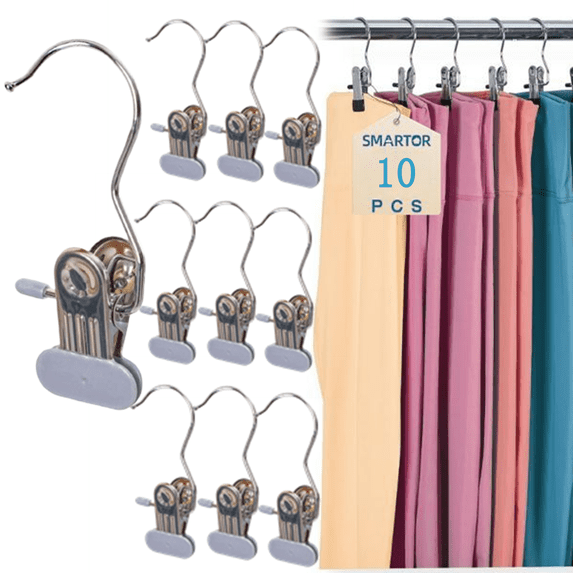 Djiypn Clothes Pins 10-Pack Laundry Hook Hangers Clothes Hanger Clips for Closet Organizer, Heavy Duty Clothespins Bulk Clothes Hanger Clips for Wardrobe Travel Pants Socks Handbag, Gray