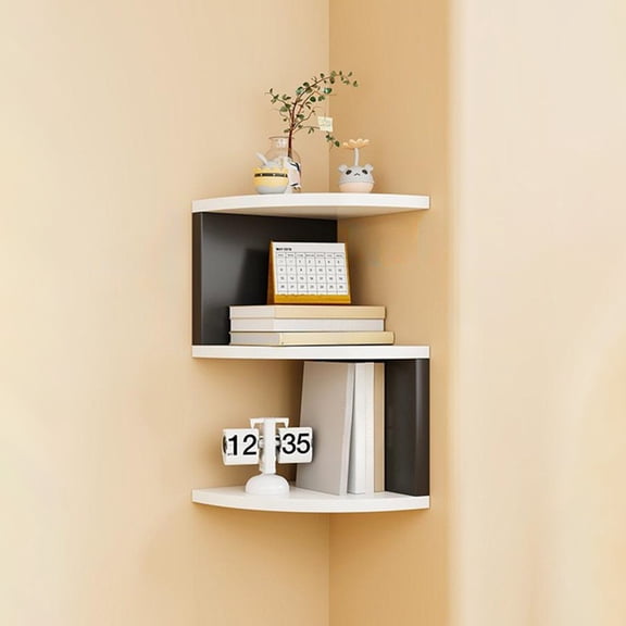 Djiypn Corner Shelf Wall-Mounted, Set of 1 Floating Corner Shelves, 2-Tier Corner Bookshelves for Wall Decor in Living Room, Bedroom, Bathroom, Home Office