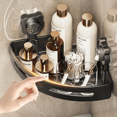 Djiypn Corner Shower Caddy Suction Cup Shower Shelf Corner No Drilling Bathroom Shower Organizer Storage Rack Adhesive (1-Pack, Gray)