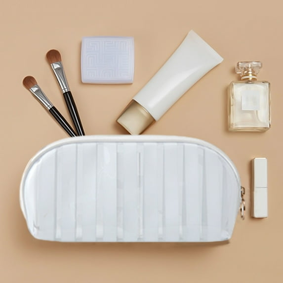 Djiypn Cosmetic Bag for Women, Cute Makeup Bag, Travel Toiletry Stripe Cosmetic Bag, Women Aesthetic Organizer Storage Pouch, Girls Handbags Purses (White)