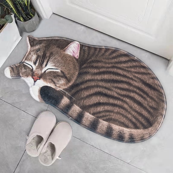 Djiypn Cute Sleeping Cat Shaped Area Rug, Floor Mat for Bedroom Kitchen Living Room, 3D Kitten Mat Floor Carpet Hallway Porch Entrance Doormat for Children's Room, 16 x 30 Inch