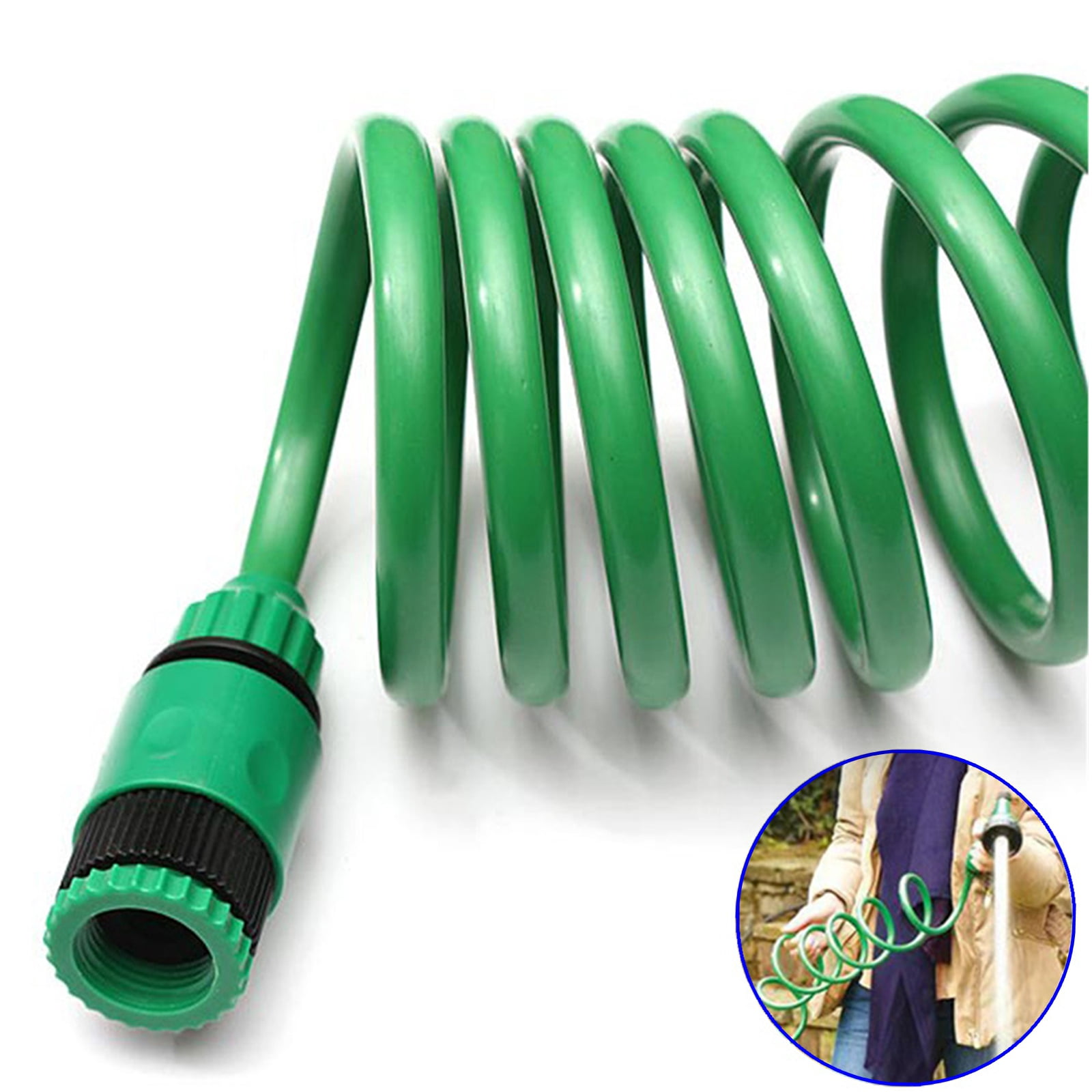 Djiypn EVA Recoil Garden Hose for Outdoor: 49FT Retractable Water Hoses with Quick Connecter - Lightweight and Corrosion Resistant for Yard Boat