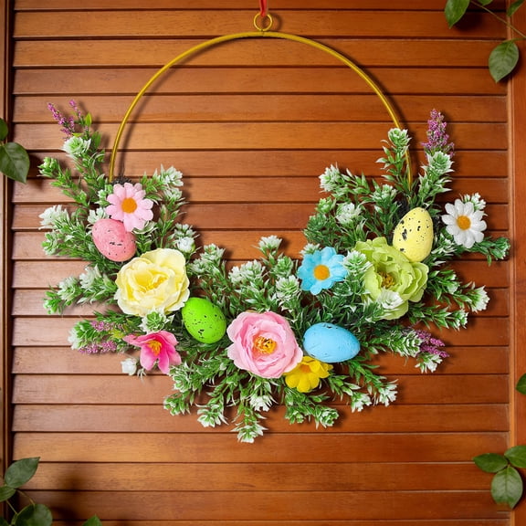 Djiypn Easter Egg Wreath for Front Door - Festive Wrought Iron Hanging Decor for Holidays, Durable and Low-Maintenance, Perfect for Home, Office, or Event Decorations