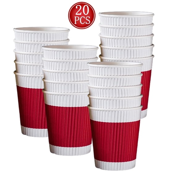Djiypn Eco-Friendly Red Striped Disposable Paper Cups with Unique Corrugated Design - Ideal for Coffee Lovers at Home, Office, or On-the-Go!